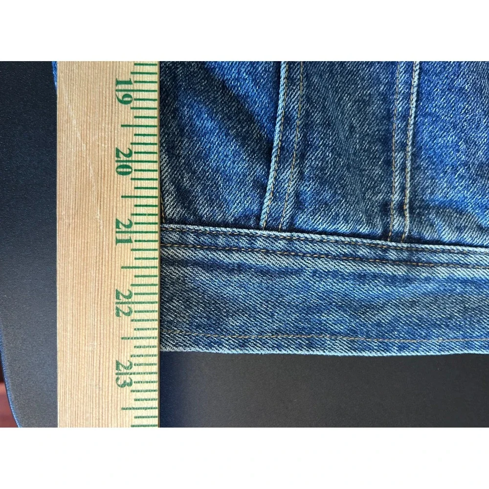 Vintage Denim Jacket Looney‎ Tunes Character Patch Green Sleeve Lined Mens M 90s